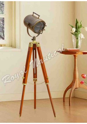 Nautical Antique Finish shaded Spot Search Light with Brown Tripod Home Decor